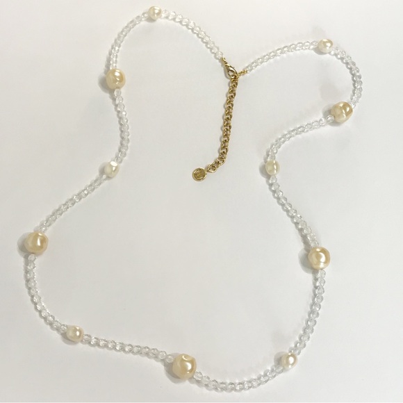 VTG Givenchy 43" Greek Key Large Faux Pearl Crystal Gold Tone Chunky Necklace - Picture 2 of 15